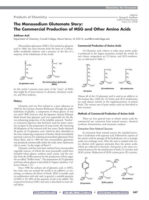 The Monosodium Glutamate Story: The  - Cornell College