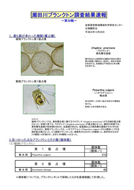 12月第3週 滋賀県琵琶湖環境科学研究センター 12月第3週 滋賀県琵琶湖環境科学研究センター