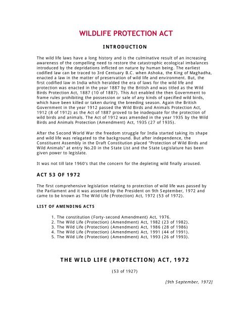 Wild Life Protection Act 1972