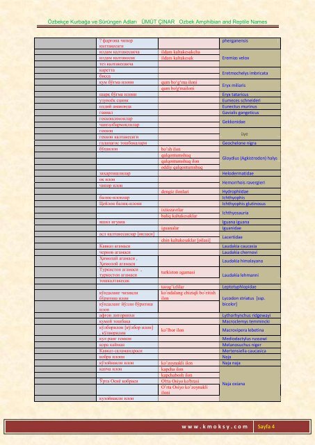 Özbekçe Kurbağa ve Sürüngen Adları ÜMÜT ÇINAR ... - Kmoksy