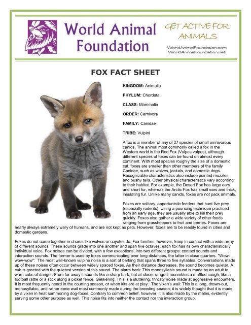 FOX FACT SHEET - World Animal Foundation