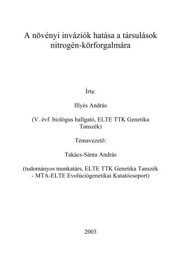 3. A növényi inváziók hatása a társulások nitrogén- körforgalmára