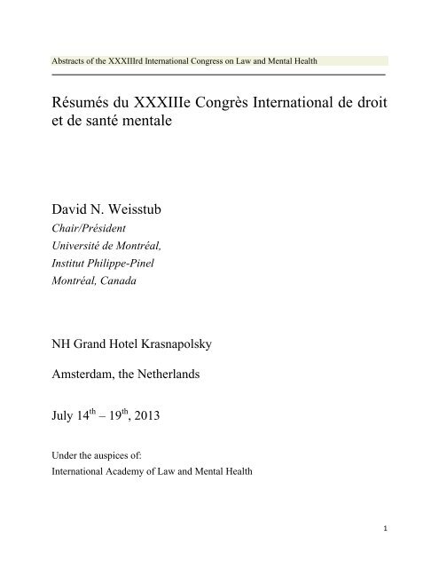 resumes du xxxiiie congres international de droit et de sante