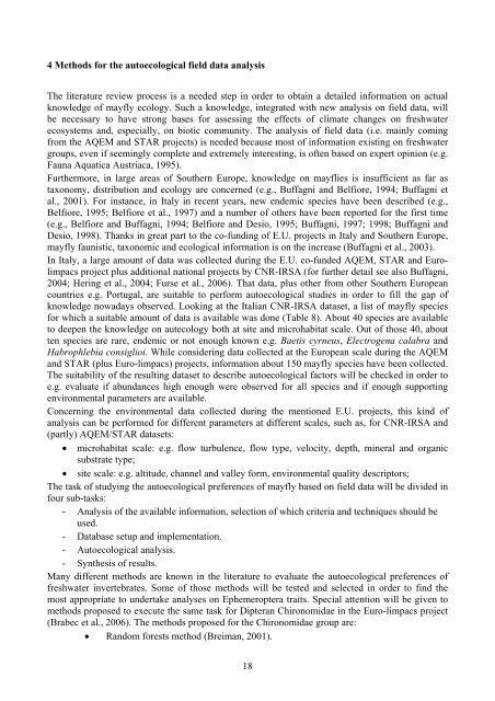 Deliverable No. 189 Indicator value database for Ephemeroptera ...