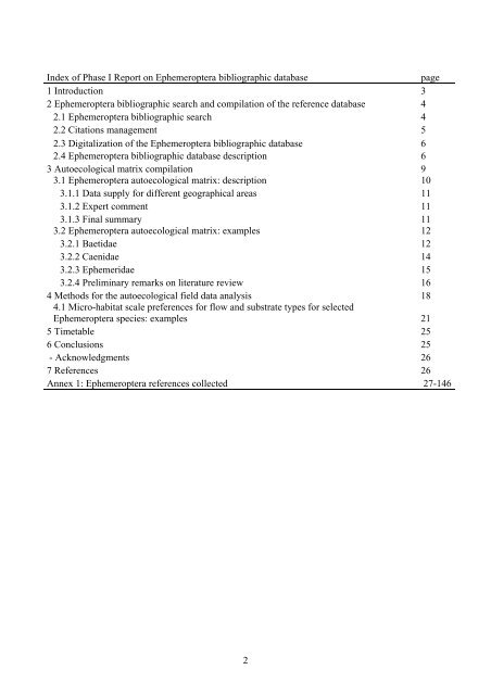 Deliverable No. 189 Indicator value database for Ephemeroptera ...