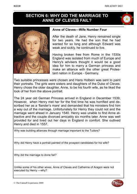 Support material for a visit to tudor world - The Falstaffs Experience