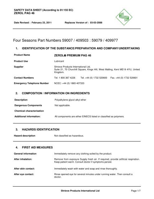 Four Seasons Part Numbers 59007 / 409503 : 59079 ... - 4 Seasons