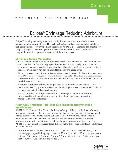 Eclipse® Shrinkage Reducing Admixture - Grace Construction ...