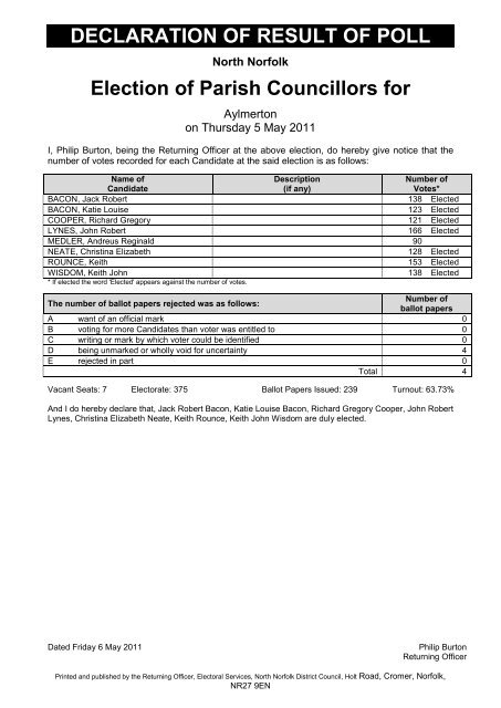 Election Results North Norfolk District Council