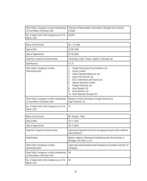 EXCEL CROP CARE LIMITED C O N T E N T S - BSE