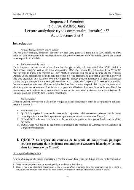 Lecture Analytique Ubu Roi Acte I Scenes 3 Cahier De Texte Mme