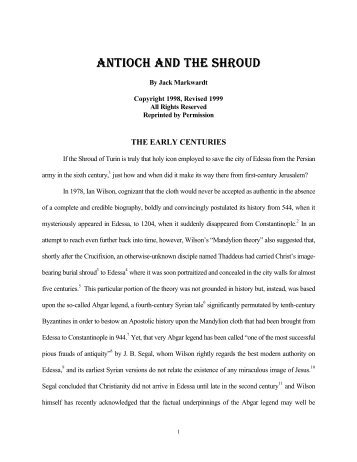 ANTIOCH AND THE SHROUD - The Shroud of Turin