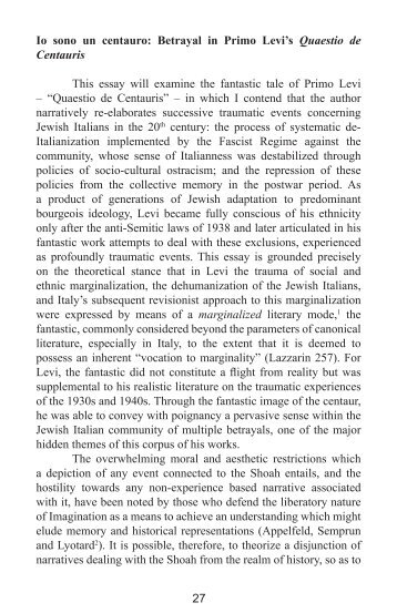 27 Io sono un centauro: Betrayal in Primo Levi's Quaestio ... - NeMLA