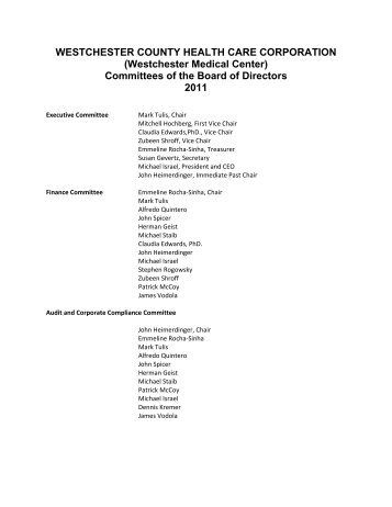 Committees of the Board of Directors - Westchester Medical Center