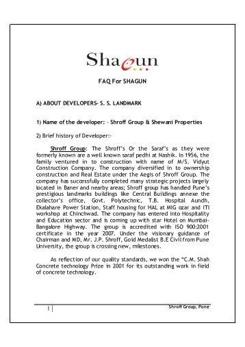 FAQ For SHAGUN - Shroff Group