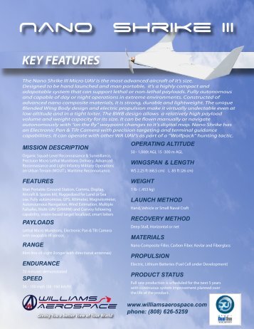 Nano Shrike Brochure - Williams Aerospace, Inc.