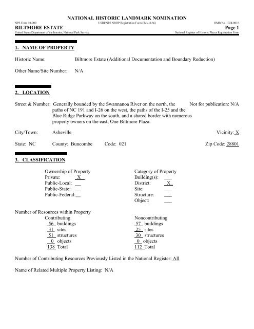 National Historic Landmark Nomination Biltmore Estate Page 1