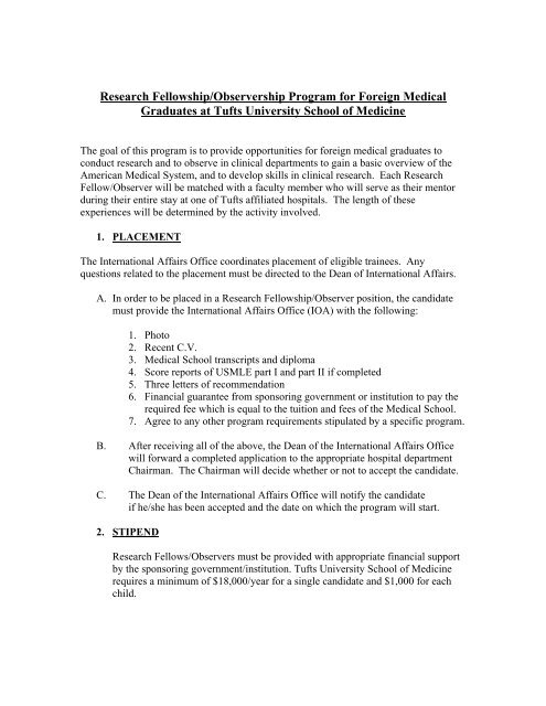 Research Fellowship Observership Program For Foreign Medical