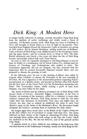 Dick King: A Modest Hero - The Natal Society Foundation