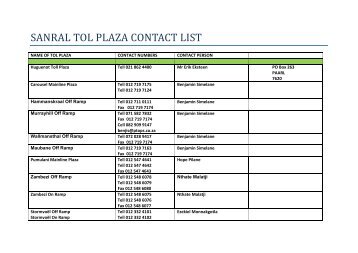 toll roads contact - sanral