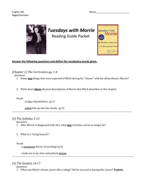 Tuesdays With Morrie Movie Guide, Questions