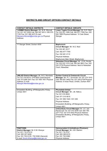 Districts and circuit offices contact details - kzn