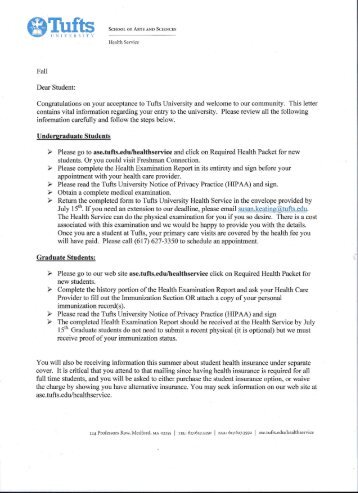New* Student Health Packet - Tufts University
