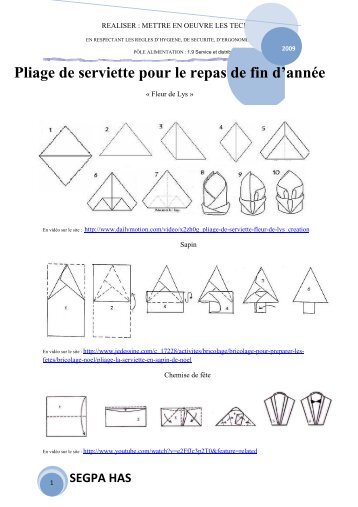 PLIAGE DE SERVIETTE POUR LE REPAS DE FIN D'ANNEE