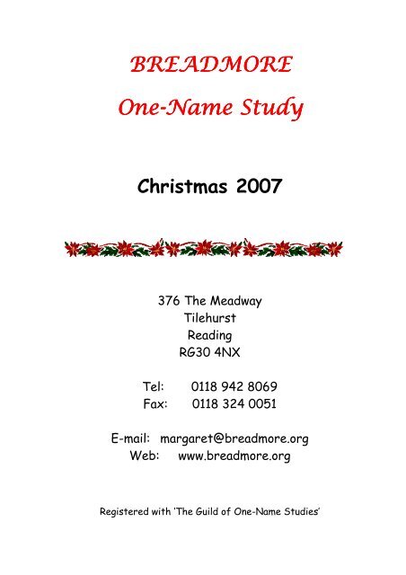 BREADMORE BREADMORE One-Name Study Name Study Name