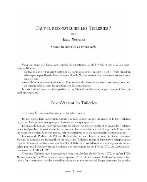 Faut-il reconstruire les Tuileries - Académie des Beaux-Arts de l ...