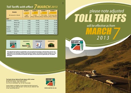 Toll Tariffs 2013 - sanral