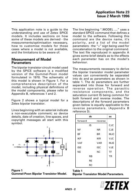 Zetex - AN23 - Zetex SPICE models - understanding ... - Diodes, Inc.