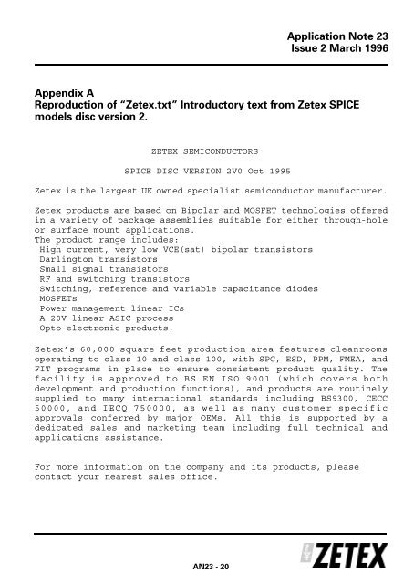 Zetex - AN23 - Zetex SPICE models - understanding ... - Diodes, Inc.