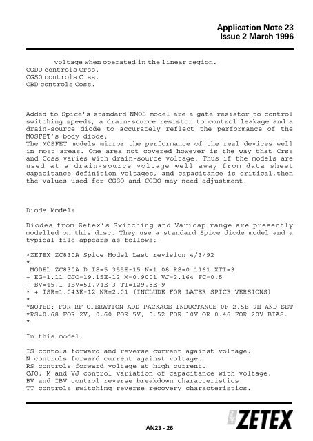 Zetex - AN23 - Zetex SPICE models - understanding ... - Diodes, Inc.