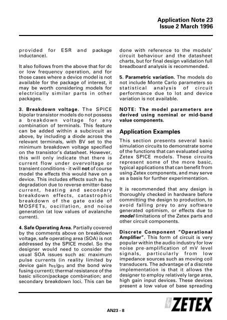 Zetex - AN23 - Zetex SPICE models - understanding ... - Diodes, Inc.