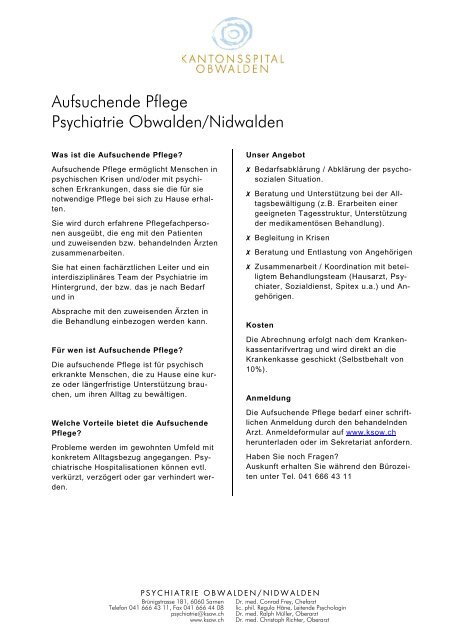 Flyer Aufsuchende Pflege - Kantonsspital Obwalden, Sarnen