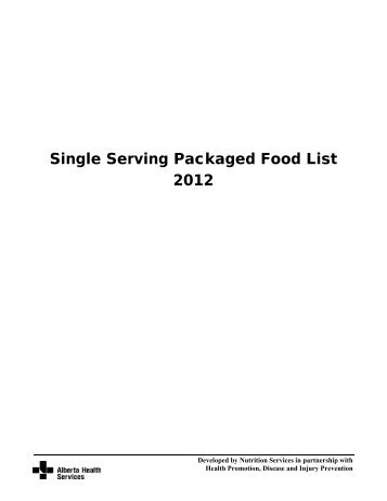 Single Serving Package Food List - Alberta Health Services