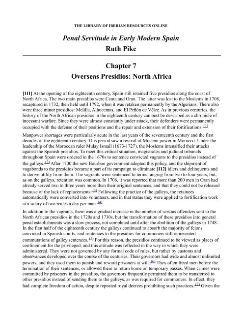 Penal Servitude in Early Modern Spain Ruth Pike Chapter 7 ...
