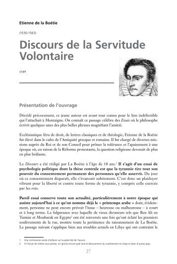 Discours de la Servitude Volontaire - Institut Coppet