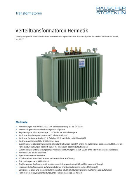Verteiltransformatoren Hermetik - Rauscher & Stoecklin AG
