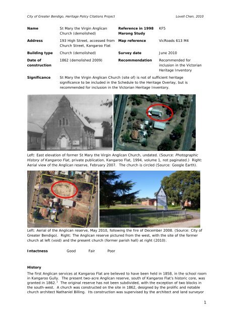 Vol 2 Heritage Policy Citation Review - City of Greater Bendigo