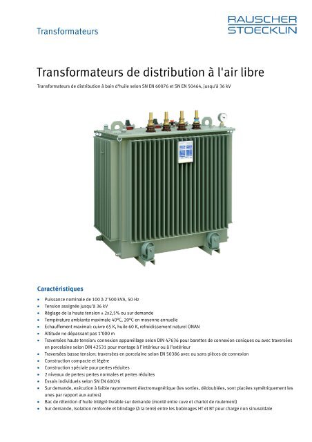 Transformateurs de distribution à l'air libre - Rauscher & Stoecklin AG