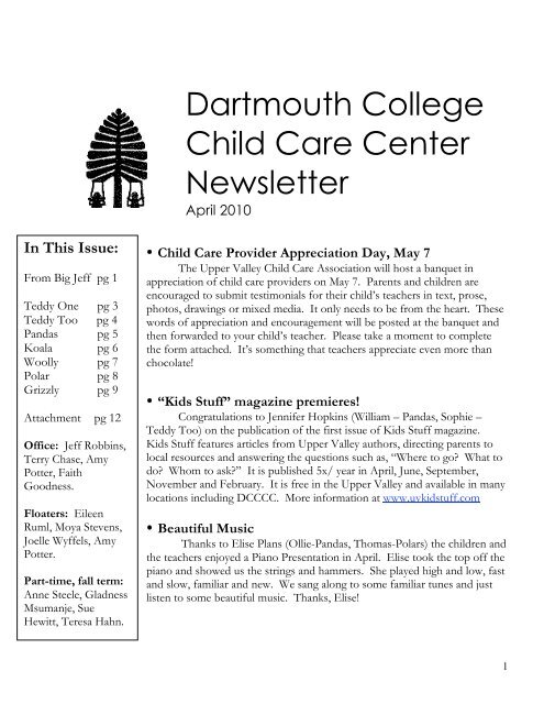 Dartmouth College Child Care Center Newsletter