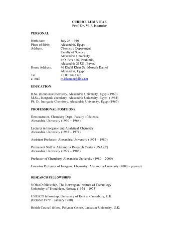 CURRICULUM VITAE Prof. Dr. M. F. Iskander PERSONAL Birth date ...