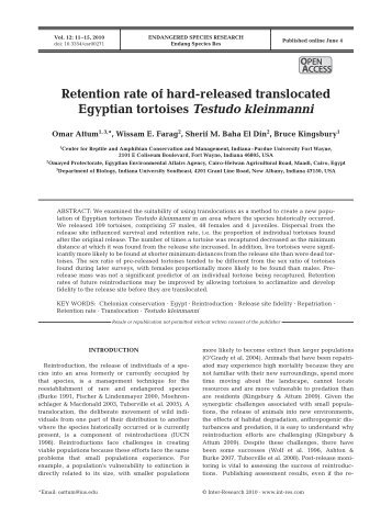 Retention rate of hard-released translocated Egyptian tortoises ...