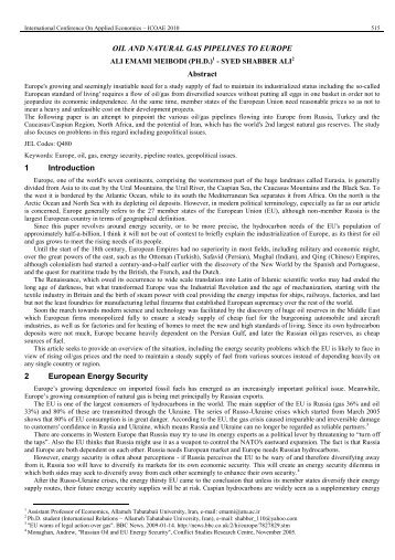 OIL AND NATURAL GAS PIPELINES TO EUROPE Abstract 1 ...