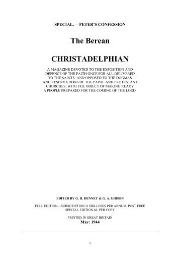 The Berean CHRISTADELPHIAN - The Berean Ecclesial News