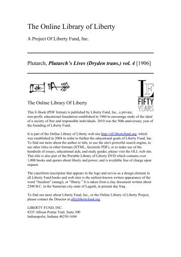 Online Library of Liberty: Plutarch's Lives (Dryden trans.) vol. 4 ...