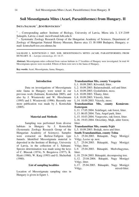 Soil Mesostigmata Mites (Acari, Parasitiformes) from Hungary. II