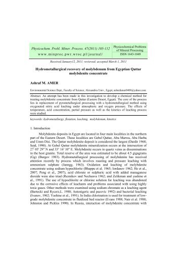 Hydrometallurgical recovery of molybdenum from Egyptian Qattar ...